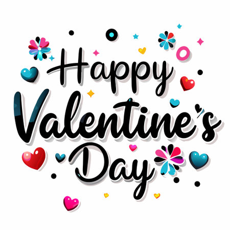 Happy Valentine&#39;s Day greeting with colorful hearts and flowers. (2)の素材