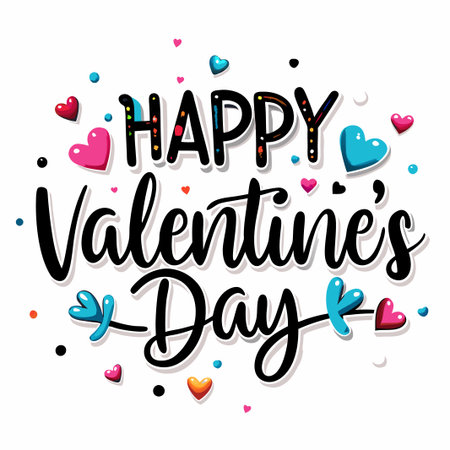 Colorful &quot;Happy Valentine&#39;s Day&quot; text with hearts. (2)の素材