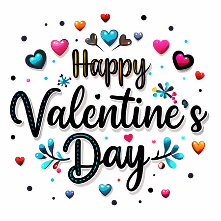 Colorful Happy Valentine&#39;s Day greeting with hearts. (4)の素材