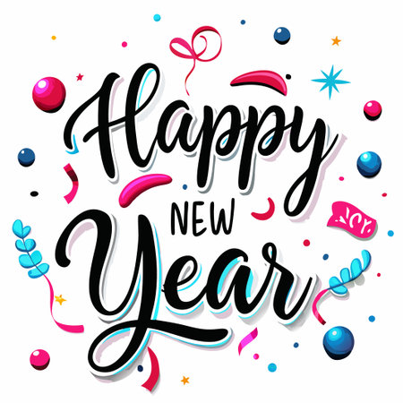 Festive Happy New Year calligraphy with confetti. (5)の素材