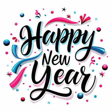 Colorful &quot;Happy New Year&quot; lettering with confetti. (6)の素材