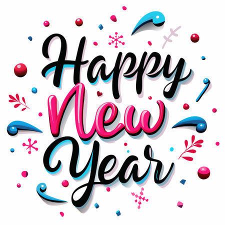 Colorful &quot;Happy New Year&quot; text design with confetti. (1)の素材