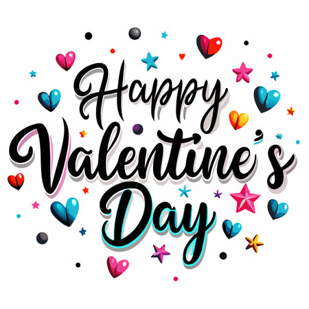 Colorful Happy Valentine&#39;s Day text with hearts and stars. (1)の素材