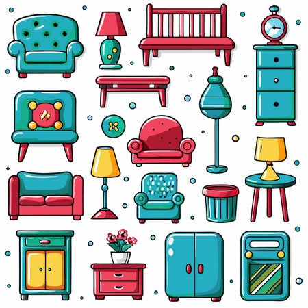 Colorful cartoon home furniture icons. (2)の素材