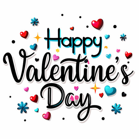 Happy Valentine&#39;s Day text art with hearts.の素材