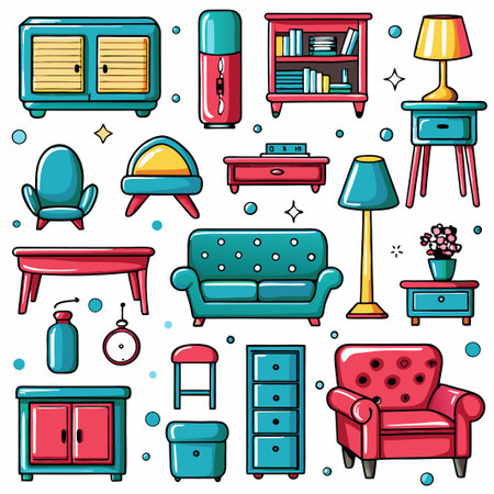 Colorful mid-century modern furniture icons. (1)の素材