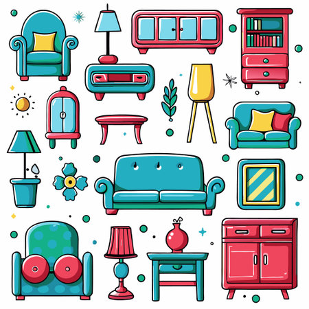 Colorful illustration of home furniture.の素材