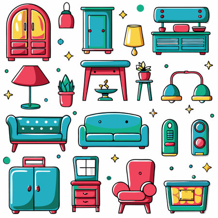 Colorful furniture and home decor icons. (1)の素材