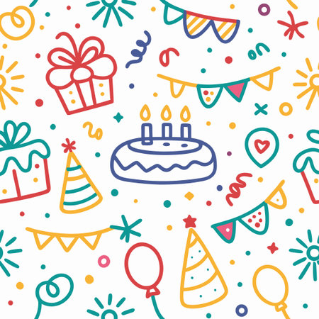 Colorful doodle birthday party seamless pattern. (6)の素材