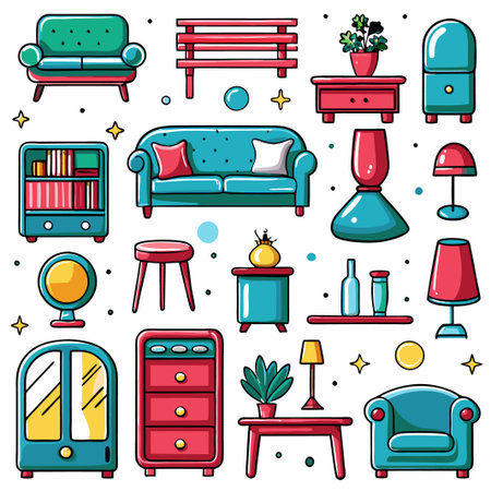 Colorful home furniture and decor icons. (5)の素材