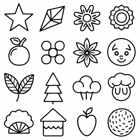 Collection of cute simple line art icons.の素材