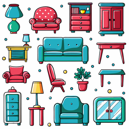 Colorful home furniture icons.の素材