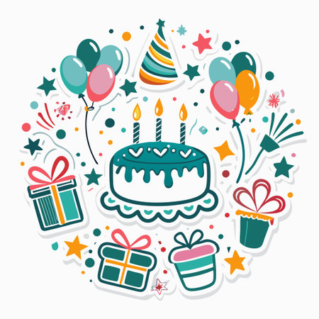 Festive birthday party elements circle design.の素材