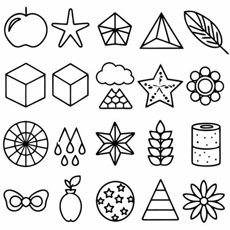 Collection of simple line art shapes and icons.の素材