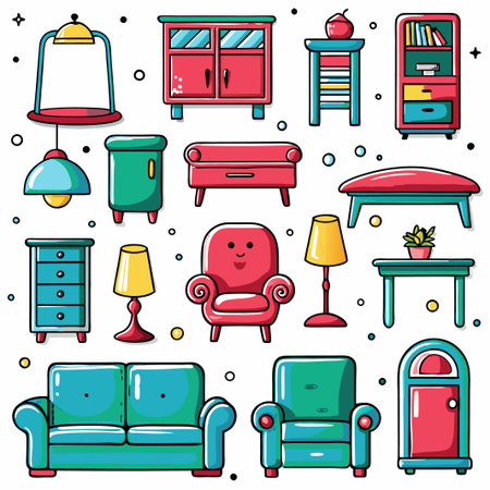 Colorful cartoon furniture icons collection.の素材