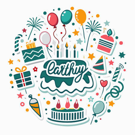 Happy birthday party elements circle design.の素材