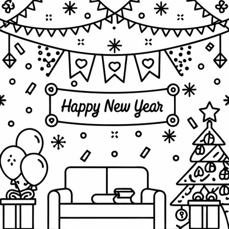 Happy New Year&#39;s Eve party scene illustration.の素材