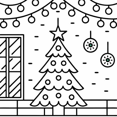 Simple line art Christmas tree scene.の素材
