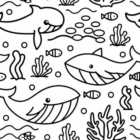 Cute whale and coral reef seamless pattern.の素材