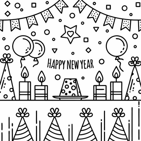 Happy New Year party line art illustration.の素材