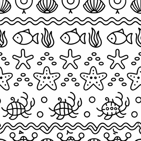 Seamless pattern with ocean life fish, starfish, crabs, shells.の素材