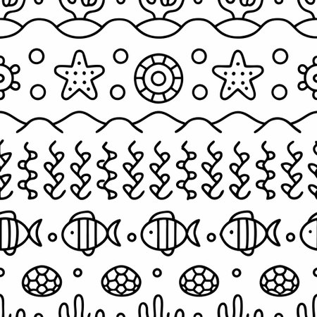 Seamless ocean life pattern with starfish, fish, and coral.の素材