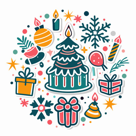 Festive Christmas cake &amp; gifts circle.の素材