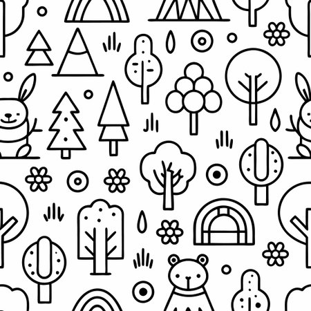 Seamless pattern with cute forest animals and trees.の素材
