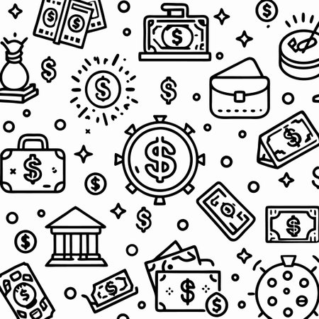 Seamless pattern of money and finance icons.の素材