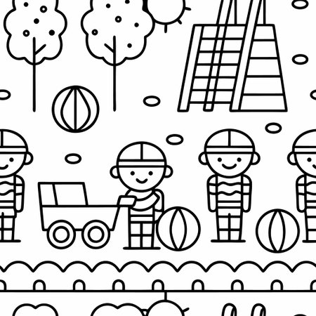 Happy children playing in a park with playground equipment.の素材