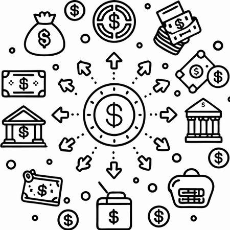 Circular illustration of money flow and finance.の素材