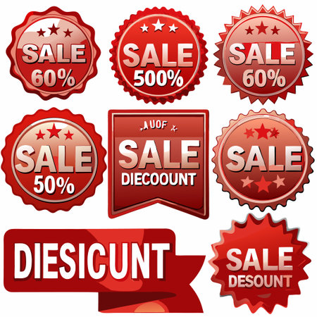 Red sale discount badges and banners collection.の素材