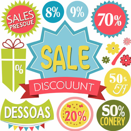 Colorful sale discount tags and labels.の素材