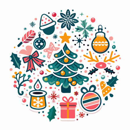 Festive Christmas elements in a circle.の素材