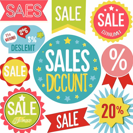 Colorful sale tags and badges collection.の素材