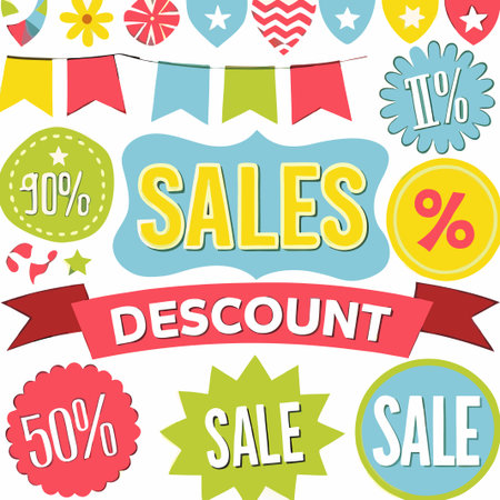 Colorful sale banners, tags, and icons. (1)の素材