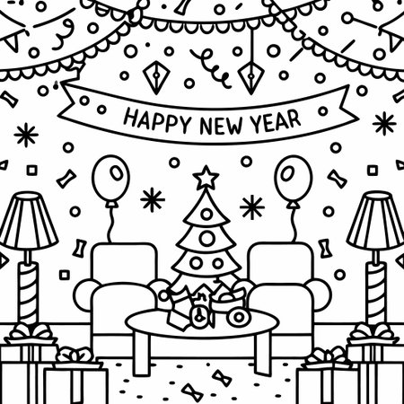 Festive New Year&#39;s Eve party scene illustration.の素材