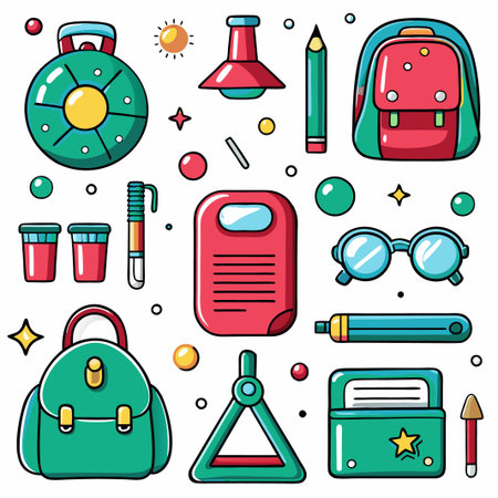 Colorful back-to-school supplies illustration. (1)の素材