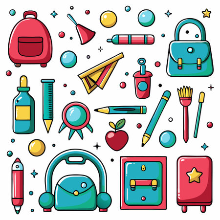 Colorful back-to-school supplies and accessories. (1)の素材