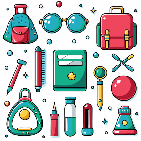 Colorful school supplies and travel items. (1)の素材