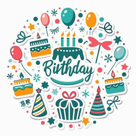 Colorful birthday party elements in circle.の素材