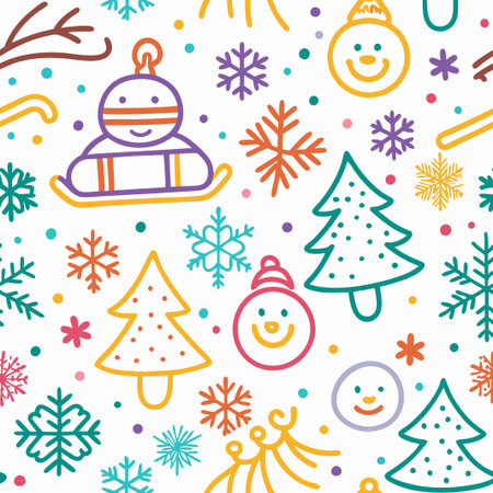 Colorful hand-drawn winter seamless pattern.の素材