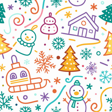 Colorful Christmas doodle pattern.の素材