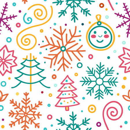 Colorful Christmas doodle seamless pattern. (2)の素材