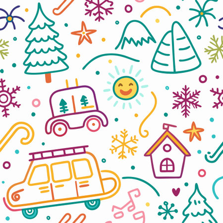 Colorful doodle winter holiday seamless pattern.の素材