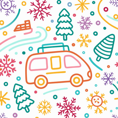 Colorful winter van doodle pattern.の素材