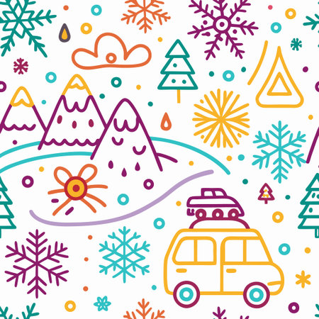 Colorful winter camping van seamless pattern.の素材