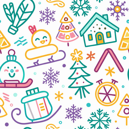 Seamless winter pattern with cute icons.の素材