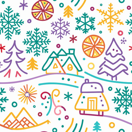 Colorful winter wonderland seamless pattern. (2)の素材