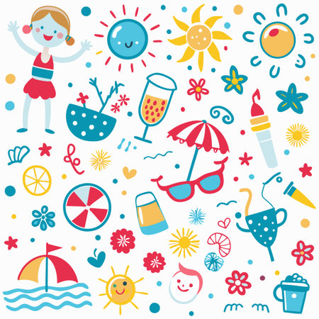 Colorful summer fun doodle illustration.の素材